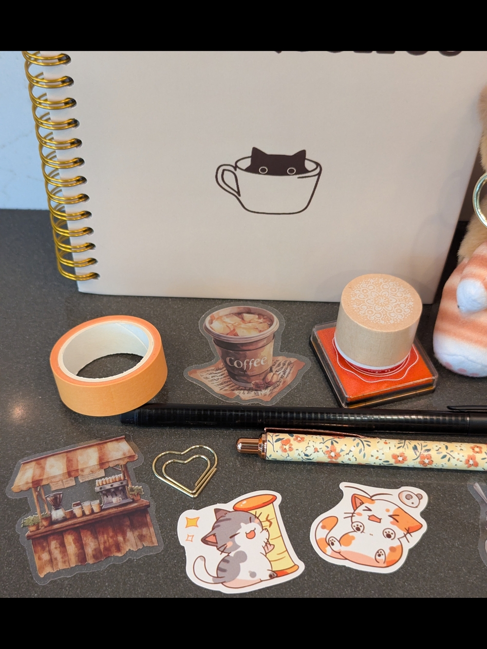Orange Plush Cat In Beaver Costume With Notebook & More - Picture 3 of 5